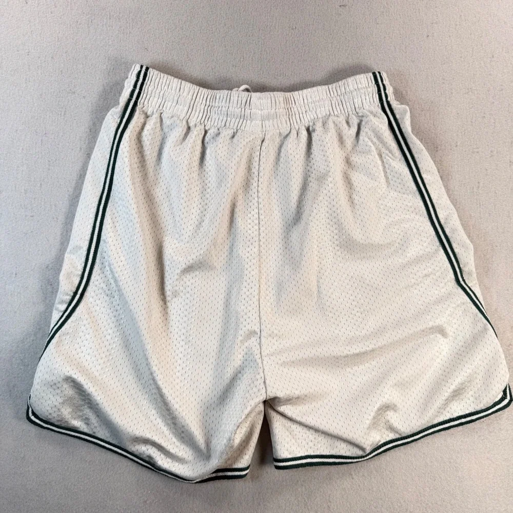 Adidas Mens Mesh Basketball Shorts White Green Gold Logo Vintage Style Small